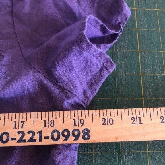 Quizz Again Linen Blend Vtg Y2K Button Front Floral Embroider Short Sleeve Top M - Picture 5 of 6